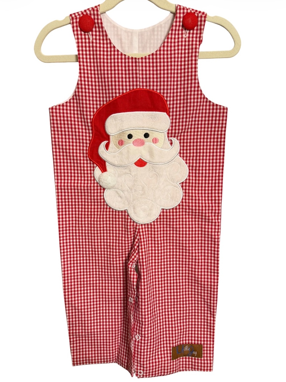 Millie Jay Red Gingham Santa Applique Kids Romper Size12 months